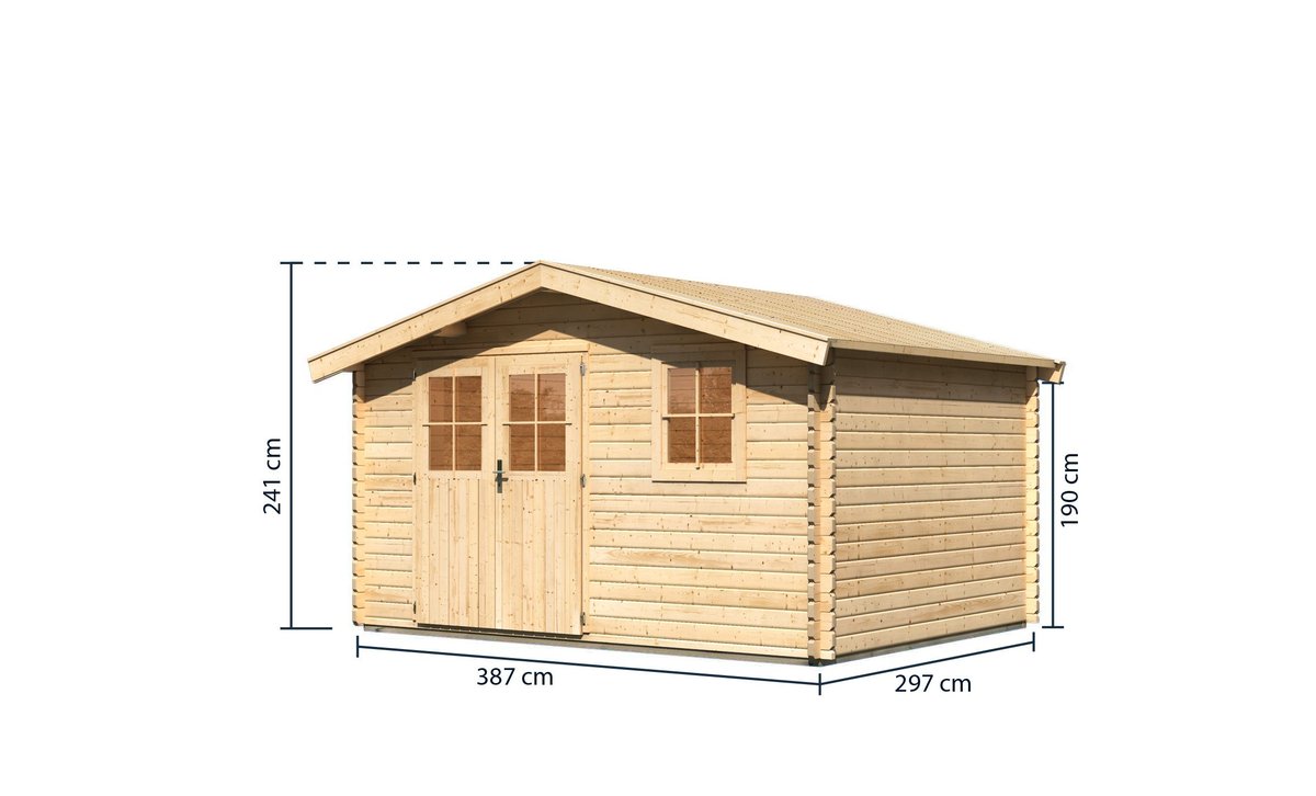 Blockbohlenhaus Felsenau 5 - 372x282 cm, 38 mm naturbelassen, Karibu