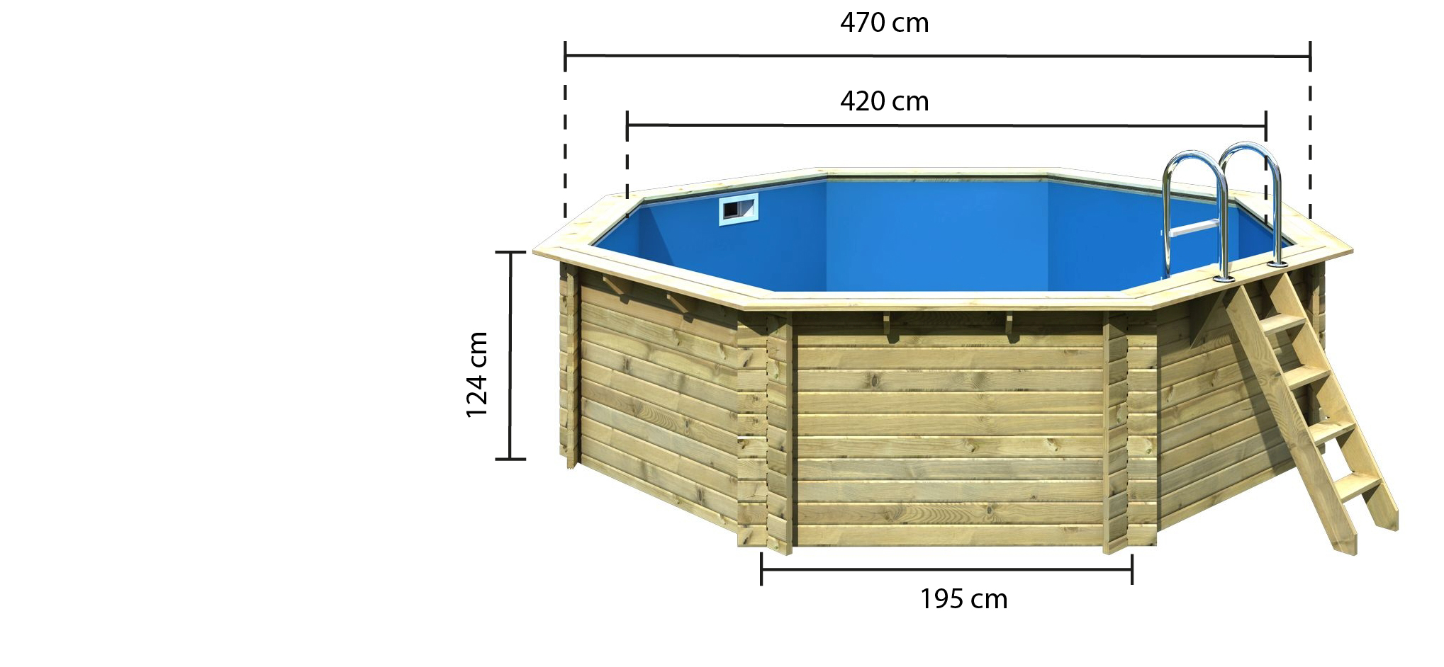 Karibu Pool Modell 2A Classic 470x470 cm, Holz kdi mit blauer Poolfolie