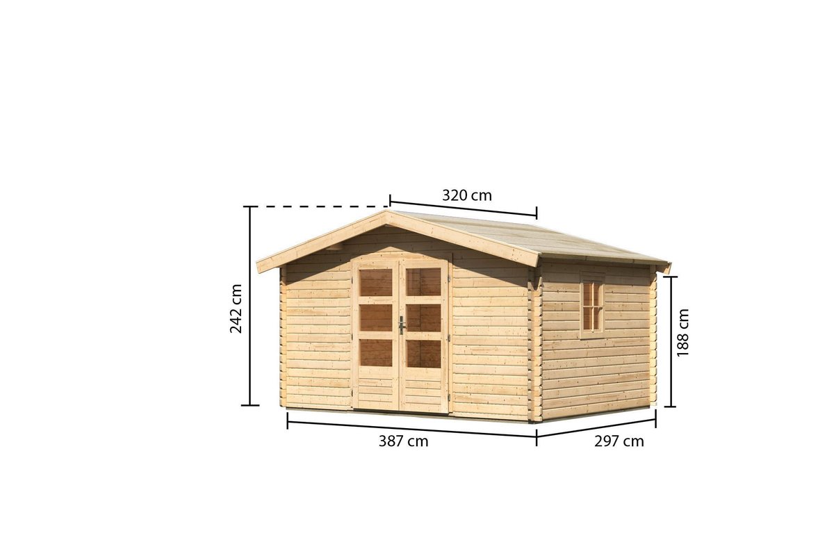 Blockbohlenhaus Meldorf 5 - 387x297 cm, naturbelassen, 38 mm,  Karibu