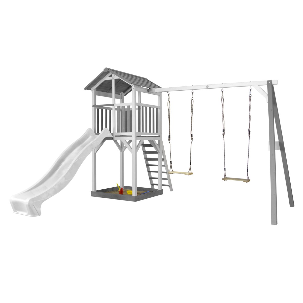 Spielturm Beach Tower Double Swing grau/weiß mit Rutsche weiß