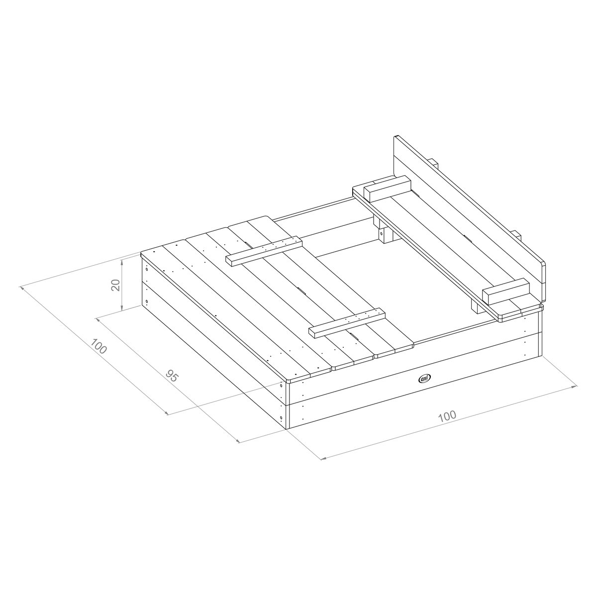 AXI Sandkasten Ella mit Bänken / Abdeckung, braun/grün 100x95x20 cm