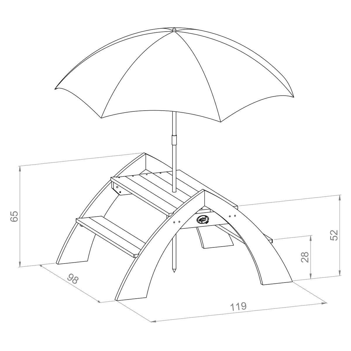 Picknick-Tisch Kylo grau/weiß 98x119x65 cm mit Sonnenschirm