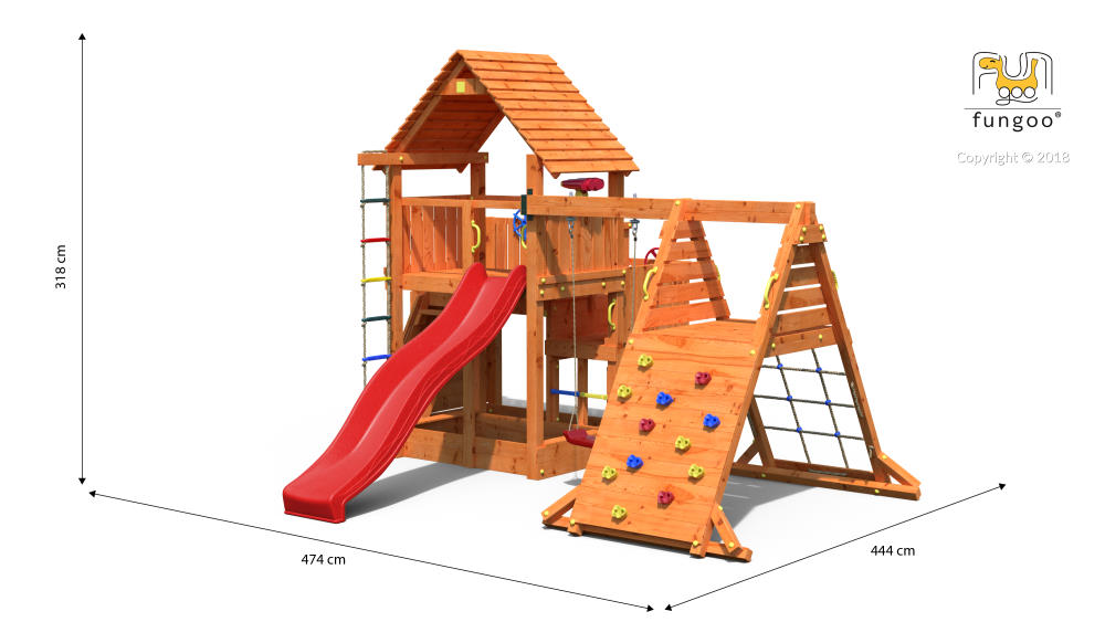 Fungoo Spielturmset BIG LEADER SPIDER RED, teak-farben lasiert