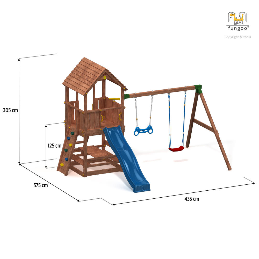 Fungoo Spielturm JOY Move+ StepOn FreeTime, teak-farben-lasiert