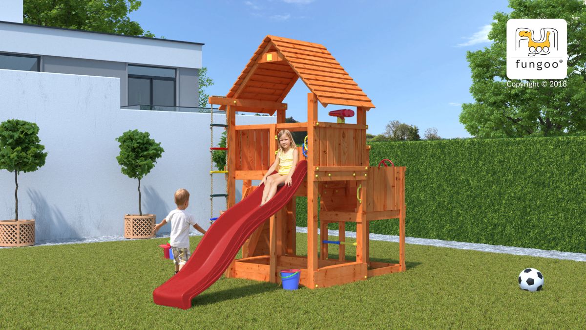 Fungoo Spielturm BIG LEADER, teak-farben lasiert